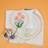 Cozy Blue Pink Floral Embroidery Kit - Started