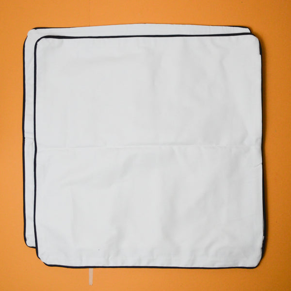 White Pillow Covers with Invisible Zipper + Black Piping Border, 19" x 19" - Set of 2
