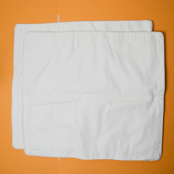 White Pillow Covers with Invisible Zipper + Beige Piping Border, 19" x 19" - Set of 2