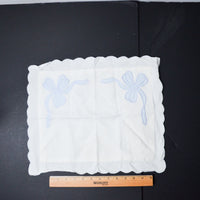 White Handkerchief with Embroidered Bows + Scalloped Edge - 14" x 17"