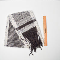 Brown + White Woven Scarf with Fringe - 9" x 46"