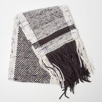 Brown + White Woven Scarf with Fringe - 9" x 46"