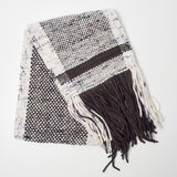 Brown + White Woven Scarf with Fringe - 9" x 46"
