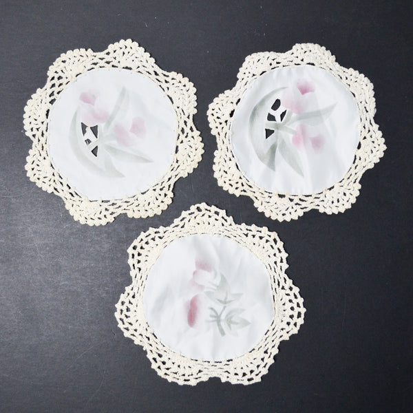 Cutwork Floral Stenciled Doilies - Set of 3