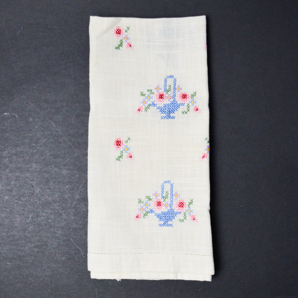 Cross Stitch Floral Basket Linen -  11" x 20"