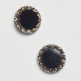 Black Glass Scalloped Edge Carved Shank Buttons - Set of 2