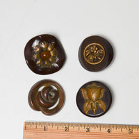 Vintage Floral Metal + Bakelite Shank Buttons - Set of 4