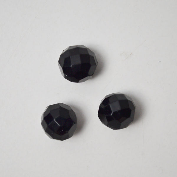 Black Faceted Glass Buttons - Set of 3