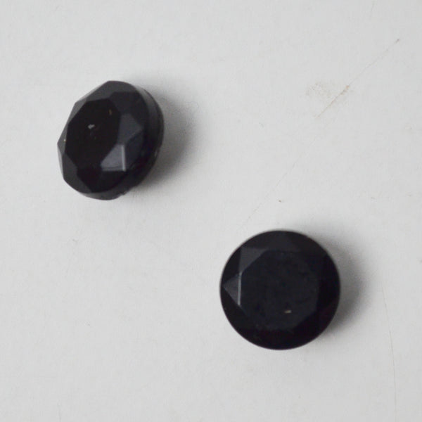 Faceted Black Glass Buttons - Set of 2