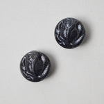 Textured Floral Relief Carved Black Glass Buttons - Set of 2