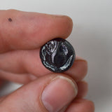 Textured Floral Relief Carved Black Glass Buttons - Set of 2