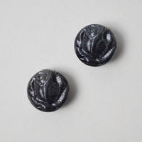 Textured Floral Relief Carved Black Glass Buttons - Set of 2