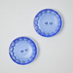 Blue Glass Relief Carved Buttons - Set of 2