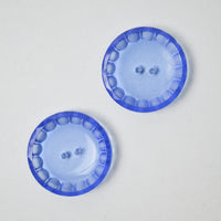 Blue Glass Relief Carved Buttons - Set of 2
