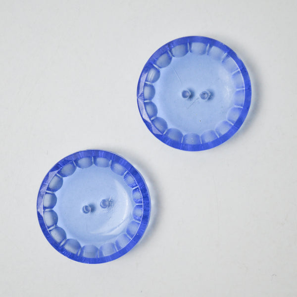 Blue Glass Relief Carved Buttons - Set of 2