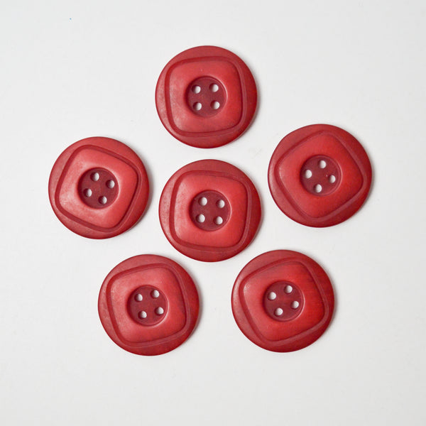 Red Plastic Buttons - Set of 6