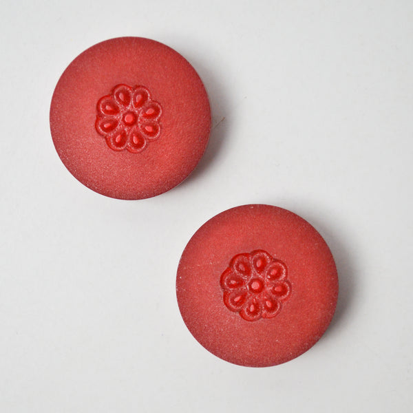 Red Molded Buttons with Metal Shank - Set of 2