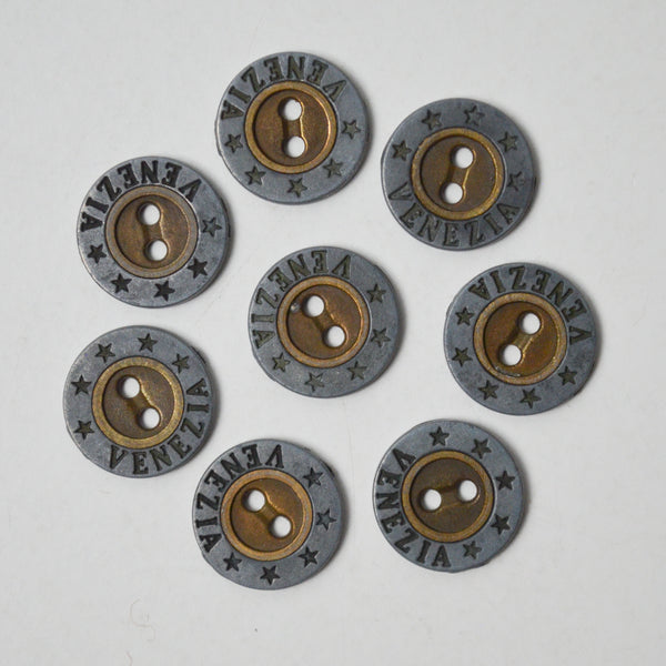 Gold + Silver Tone Metal Two-Hole Buttons - Set of 8