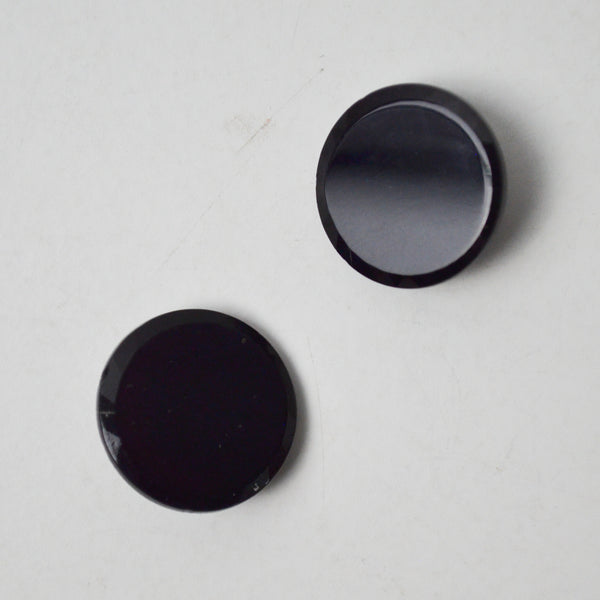 Black Glass Buttons with Thin Faceted Edge - Set of 2