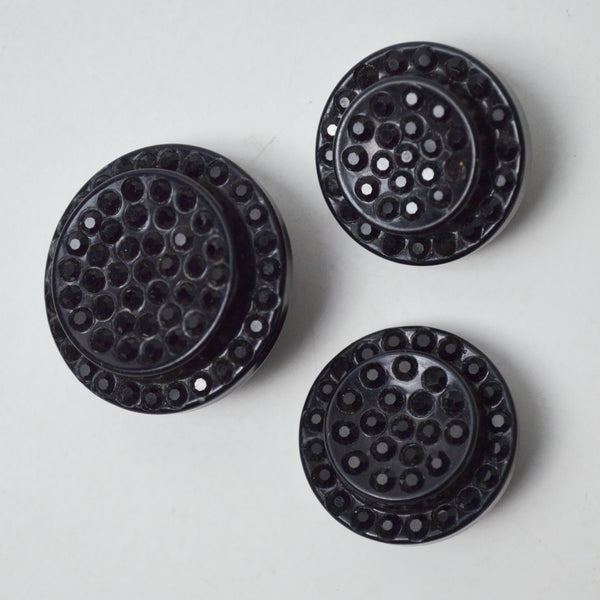 Black Jeweled Buttons - Set of 3