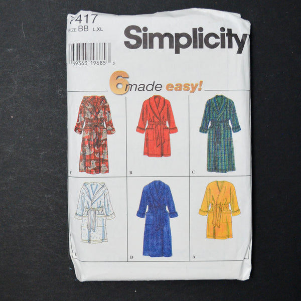 Simplicity 7417 Robe Sewing Pattern - Size BB (L-XL)