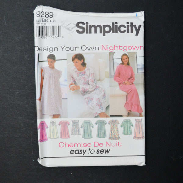 Simplicity 9289 Nightgown Sewing Pattern - Size BB (L-XL)