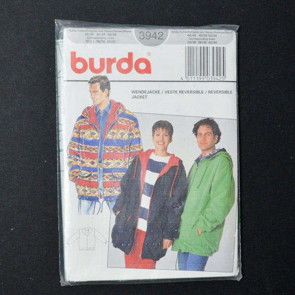 Burda 3942 Reversible Jacket Sewing Pattern - women's 12/14-20/22 or Men's 34/36-42/44