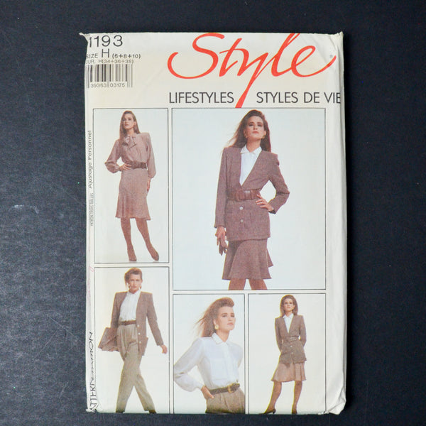 Style 1193 Misses' Lined Jacket, Skirt, Trousers and Blouse Sewing Pattern - Size H (6, 8, 10)