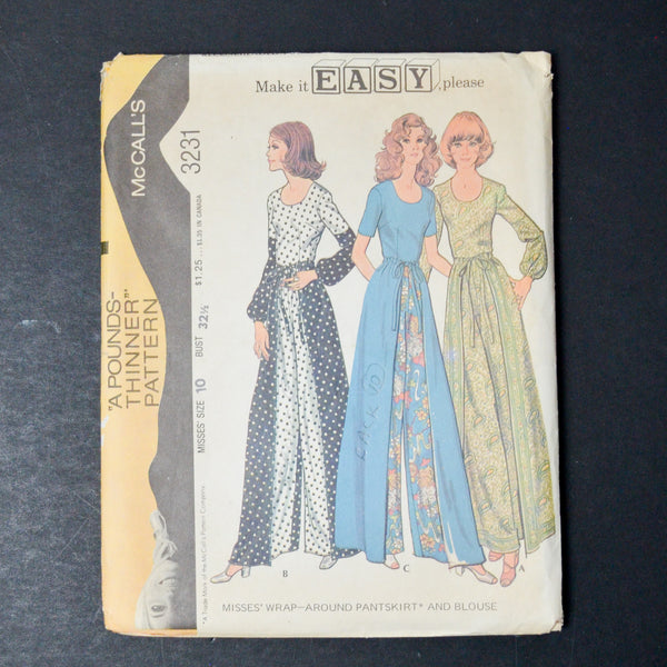 McCall's 3231 Misses' Wrap-Around Pantskirt and Blouse Sewing Pattern - Size 10
