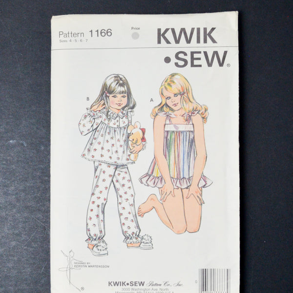Kwik Sew 1166 Girls' Pajamas Sewing Pattern - Size 4-7