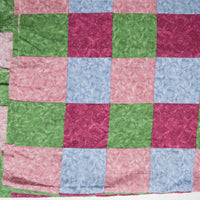 Pink, Blue + Green Pieced Squares Quilt Top - 72" x 84"
