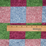 Pink, Blue + Green Pieced Squares Quilt Top - 72" x 84"