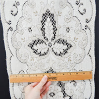 Tan + White Floral Embellished Lace Runner - 15" x 64"