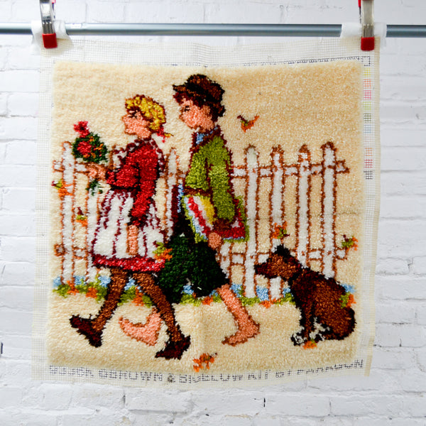 Kids with Dog Latch-Hooked Panel - 30" x 28"