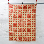 Vintage Brick Red + Tan Quilt - 39" x 53"