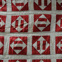 Vintage Brick Red + Tan Quilt - 39" x 53"