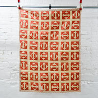 Vintage Brick Red + Tan Quilt - 39" x 53"