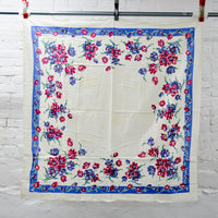 Vintage Red + Blue Floral Tablecloth - 46" x 47"