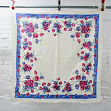Vintage Red + Blue Floral Tablecloth - 46" x 47"