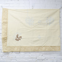 Off-White Tablecloth with Lace Edge + Printed Cross Stitch Pattern - Partially Stitched - 70" x 92"