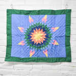 Blue + Green Colorful Lone Star Hand Sewn Wall Quilt - 23" x 28"