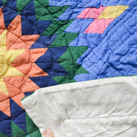 Blue + Green Colorful Lone Star Hand Sewn Wall Quilt - 23" x 28"