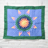 Blue + Green Colorful Lone Star Hand Sewn Wall Quilt - 23" x 28"