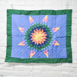 Blue + Green Colorful Lone Star Hand Sewn Wall Quilt - 23" x 28"