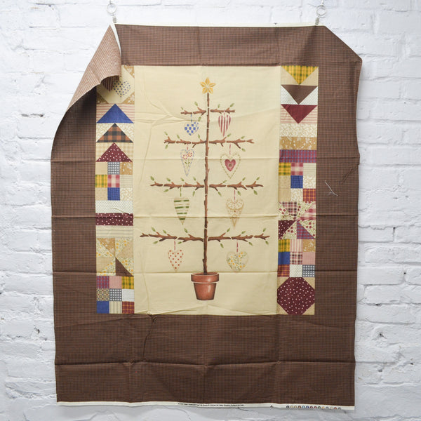 Stenciled + Quilt Print Christmas Tree Fabric Panel - 36" x 45"