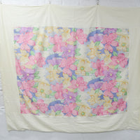 Pink + Purple Large Floral Print Woven Fabric Panel with White Border - 66" x 78"
