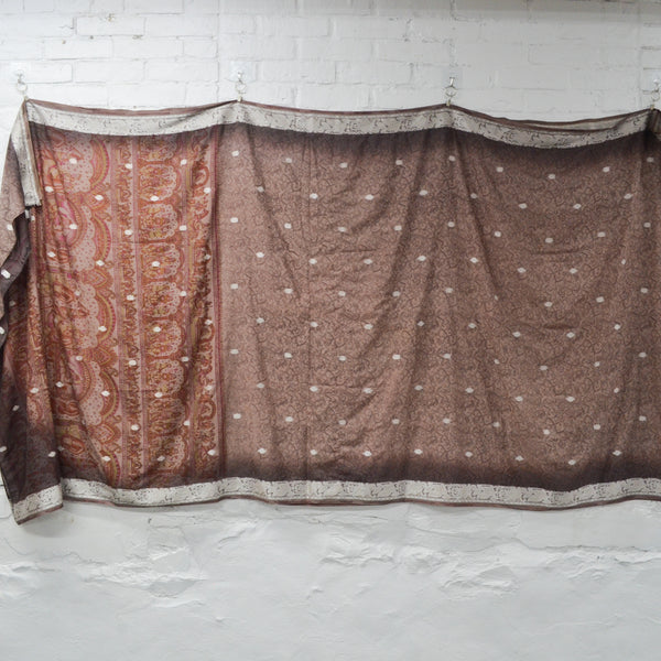 Brown Sheer Printed Fabric with Hindu Deities - 45" x 180"