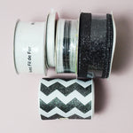 Sparkly Black, White + Silver Ribbon Bundle - 5 Spools