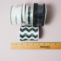 Sparkly Black, White + Silver Ribbon Bundle - 5 Spools