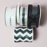 Sparkly Black, White + Silver Ribbon Bundle - 5 Spools